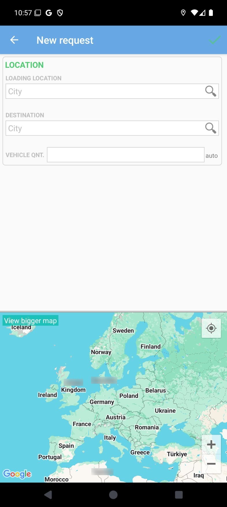 Old app: a new request form above a map