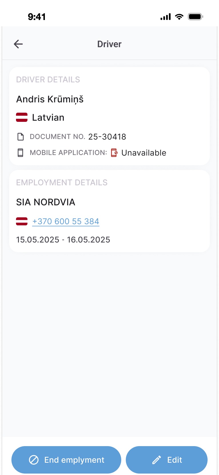 Driver details