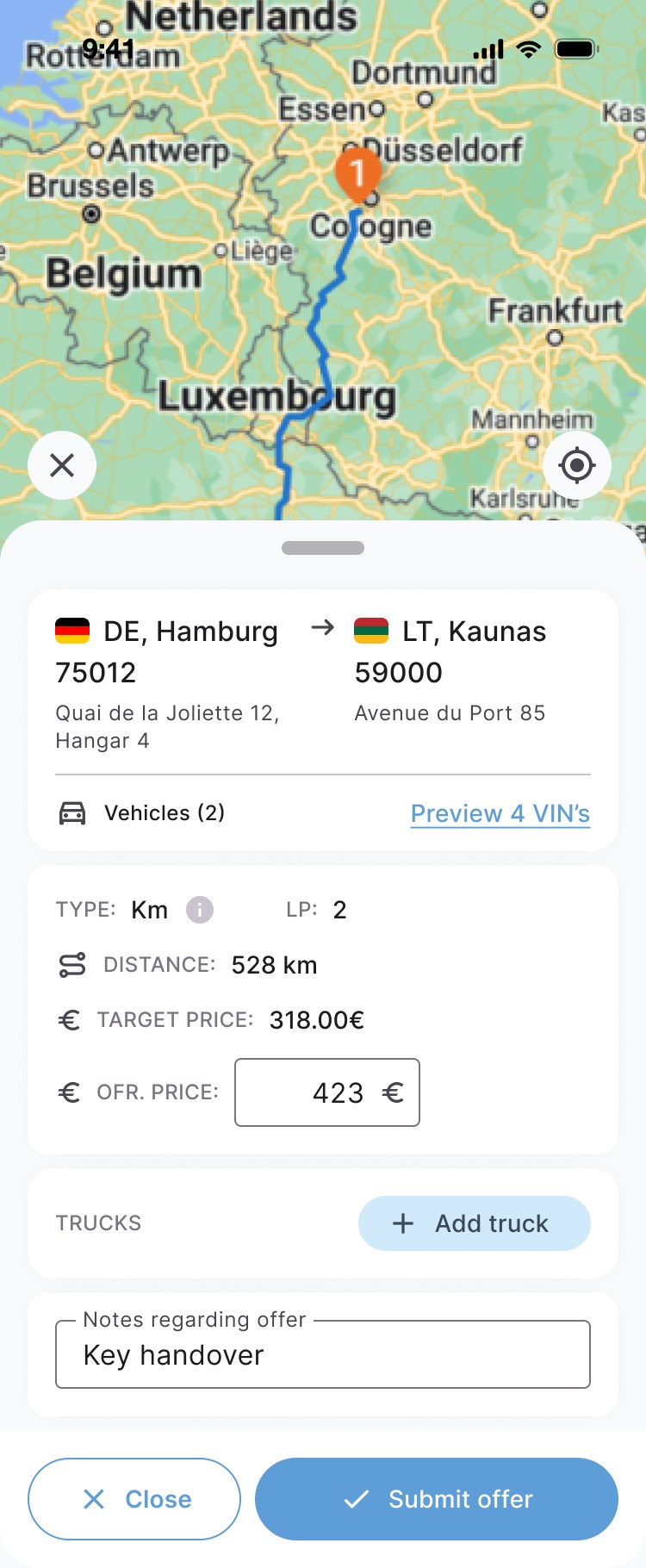 New offer, price per km
