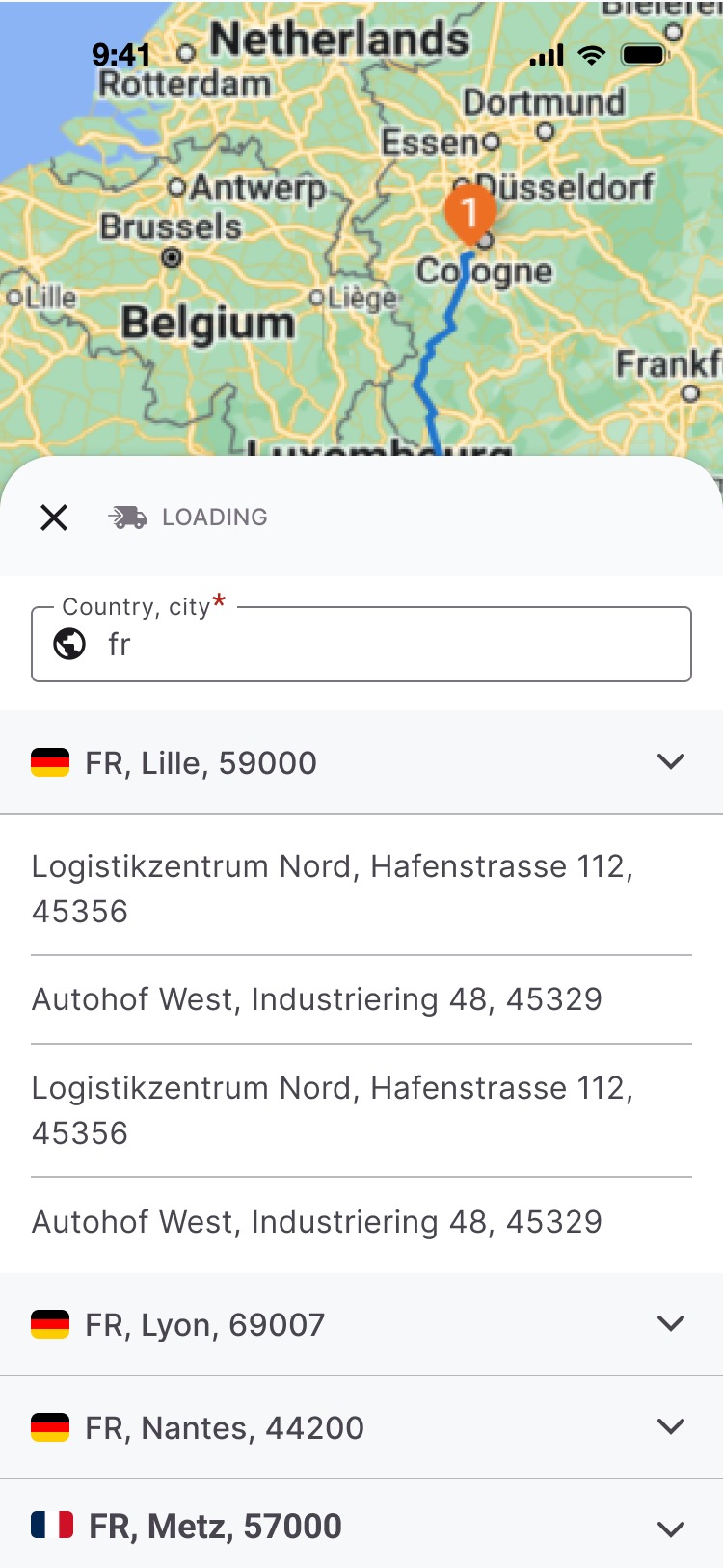 New request, loading location