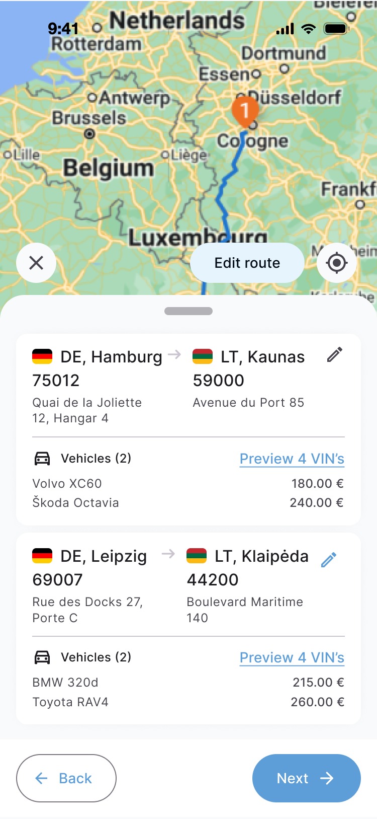 New request, route summary