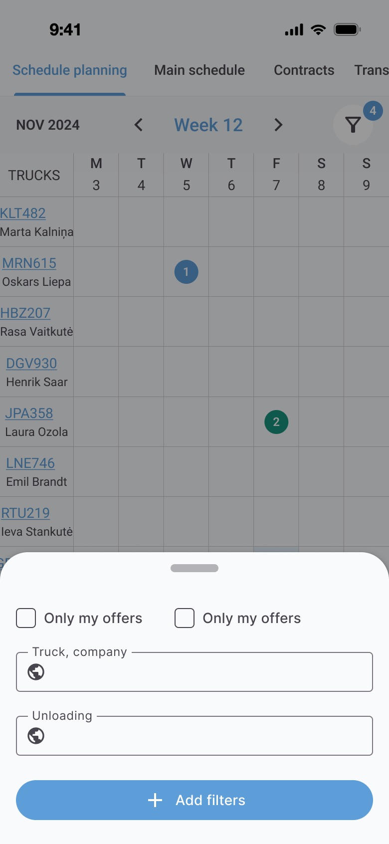 Schedule filters