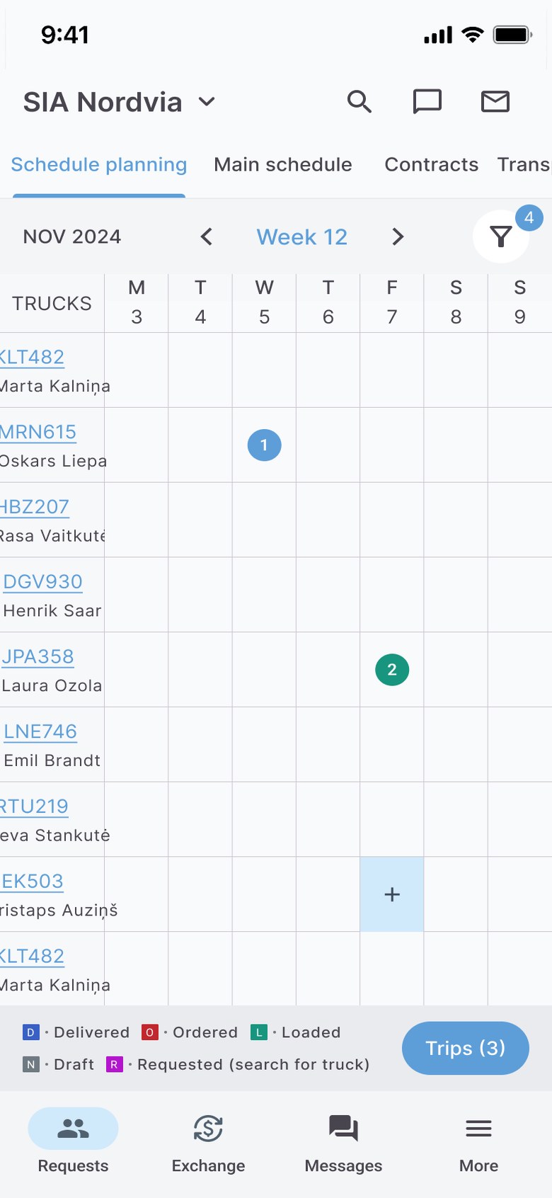 Weekly schedule