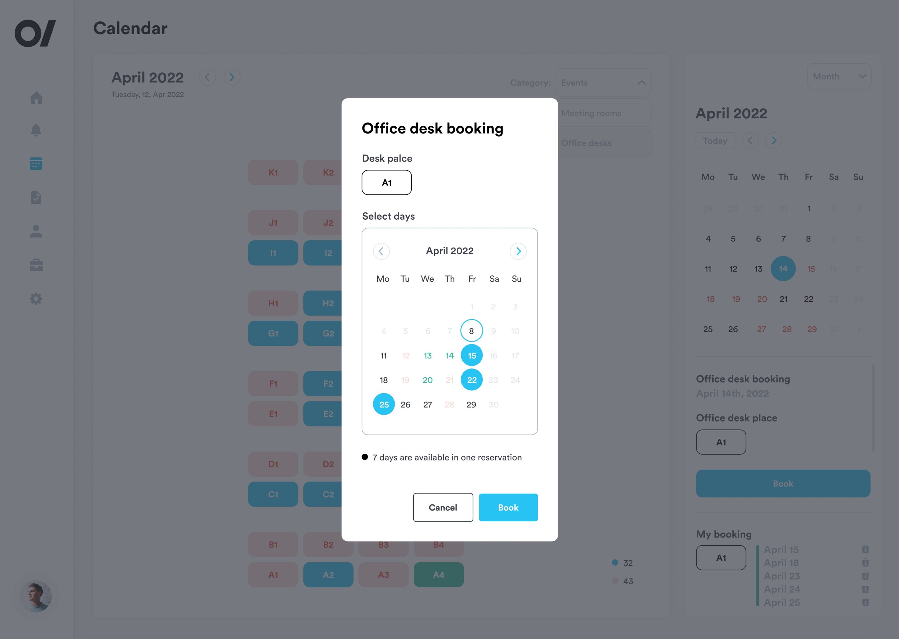 Office desk booking dialog
