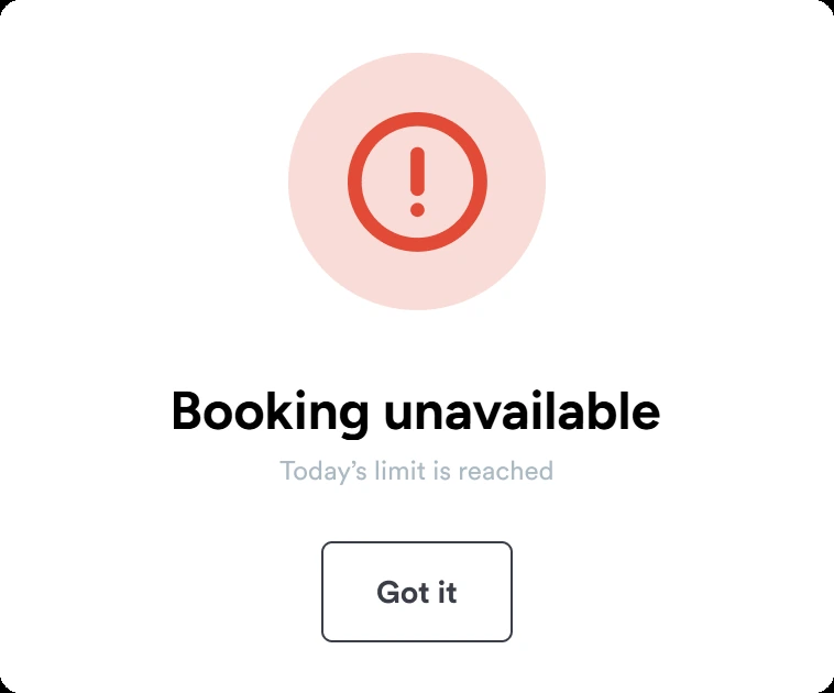 Booking unavailable: today's limit is reached
