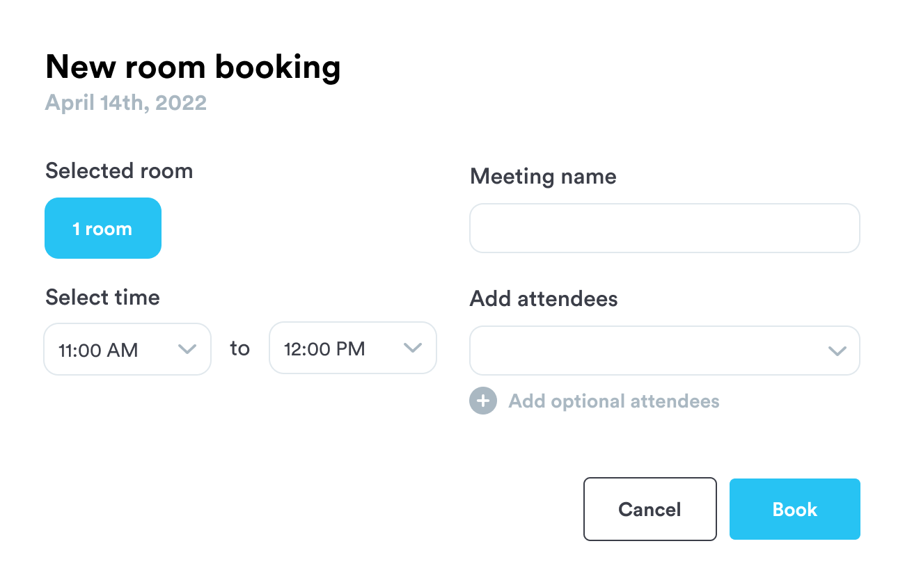 New room booking dialog