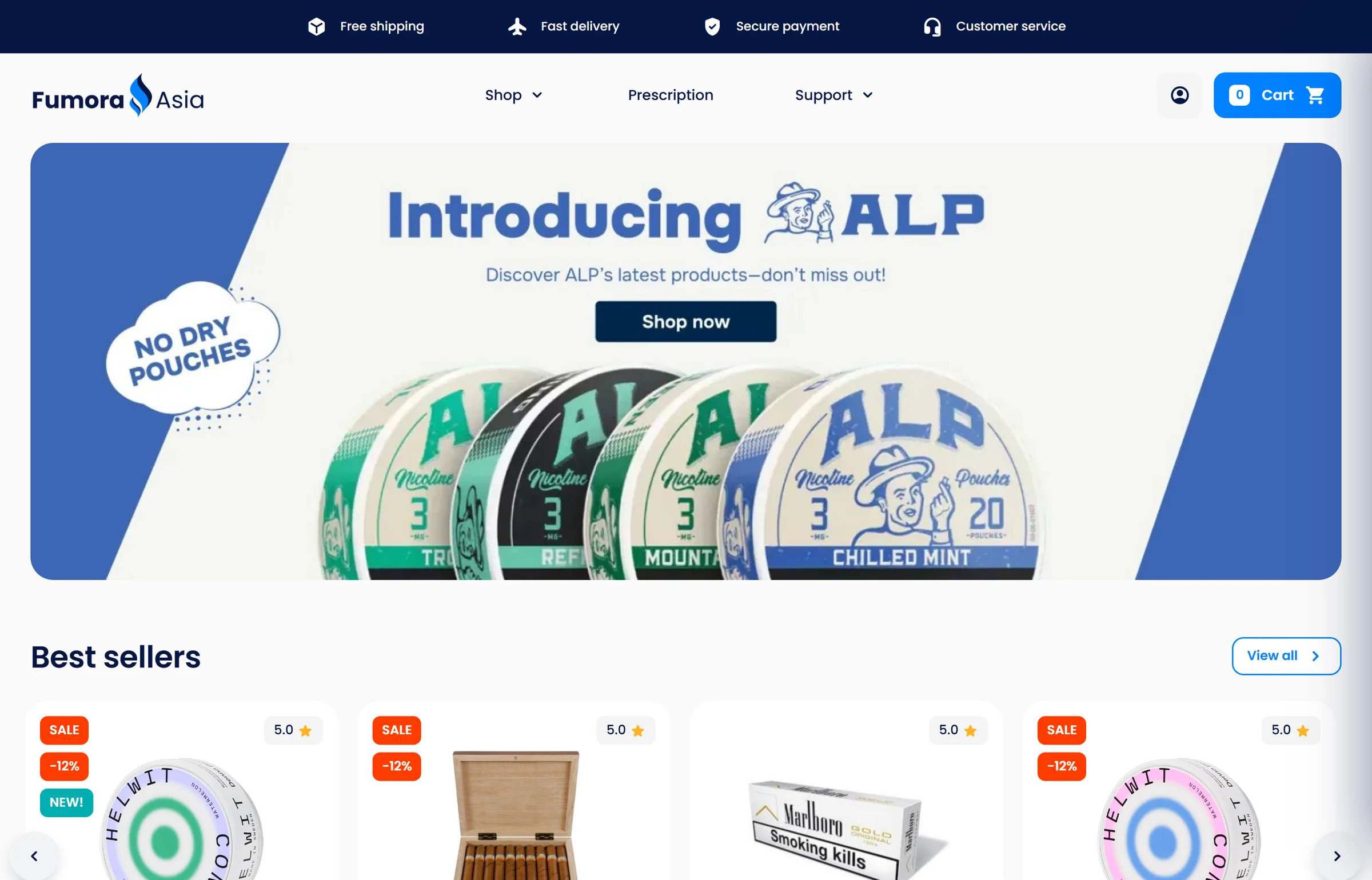 The Fumora Asia store prototype: homepage