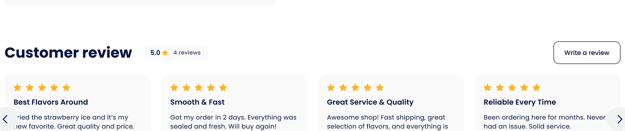 Customer reviews with stars, a short title and the buyer's name