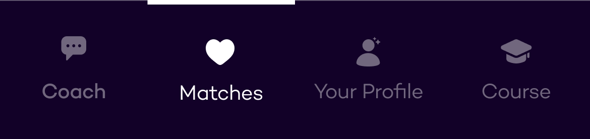 The tab bar: Coach, Matches, Your Profile, Course