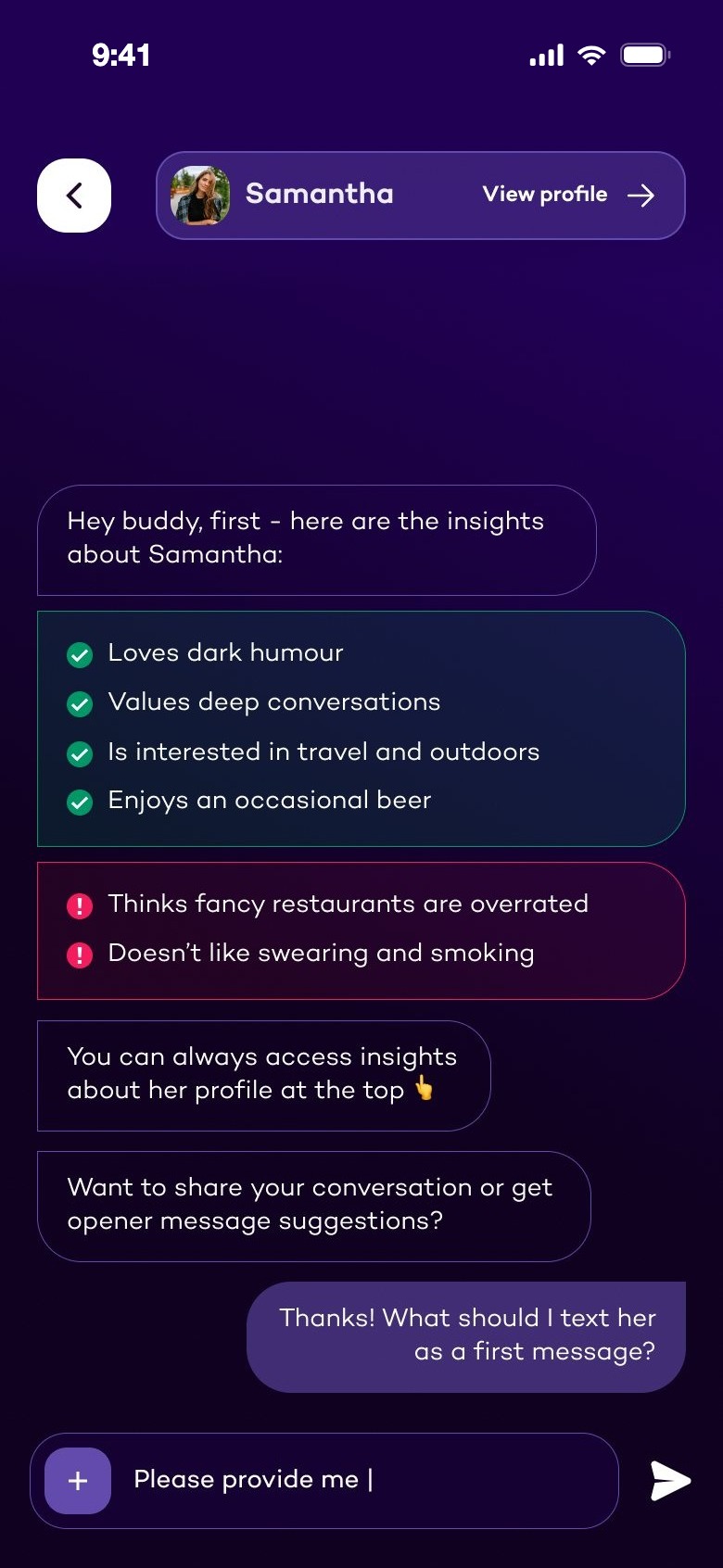Coach chat with insights about a match