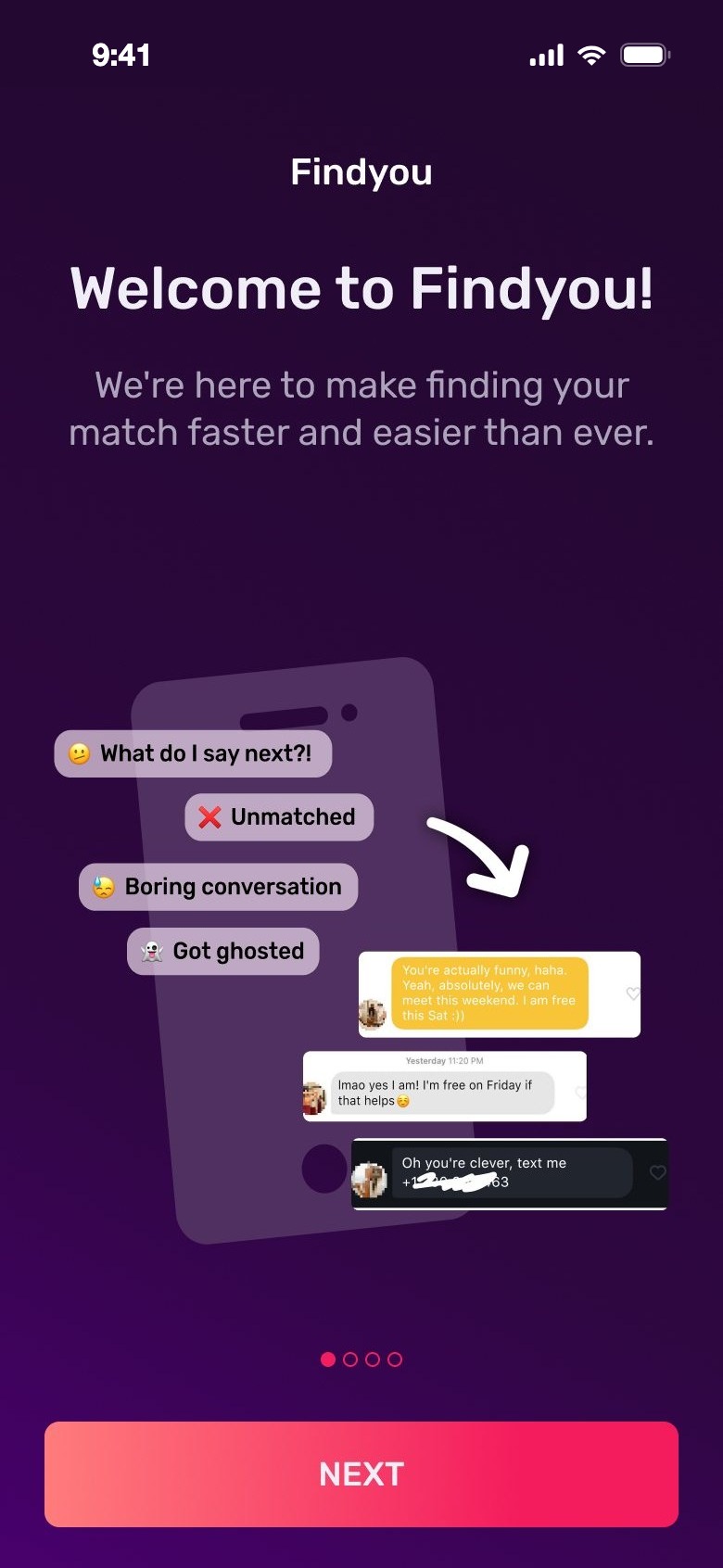 Old onboarding: Welcome to Findyou