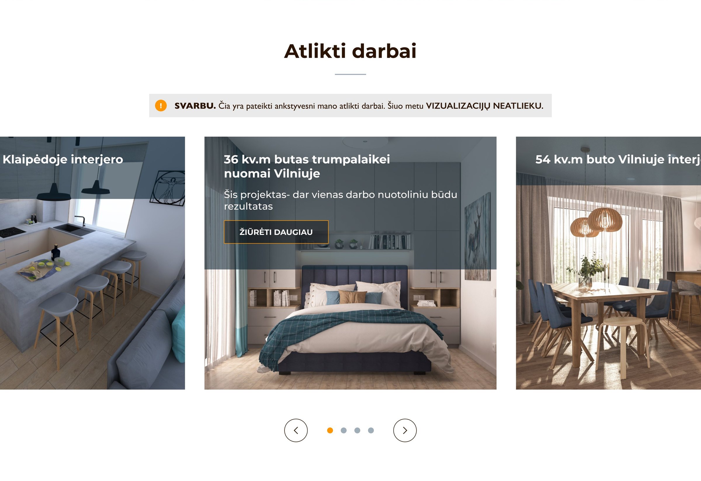 New: a carousel with a highlighted SVARBU note and ŽIŪRĖTI DAUGIAU