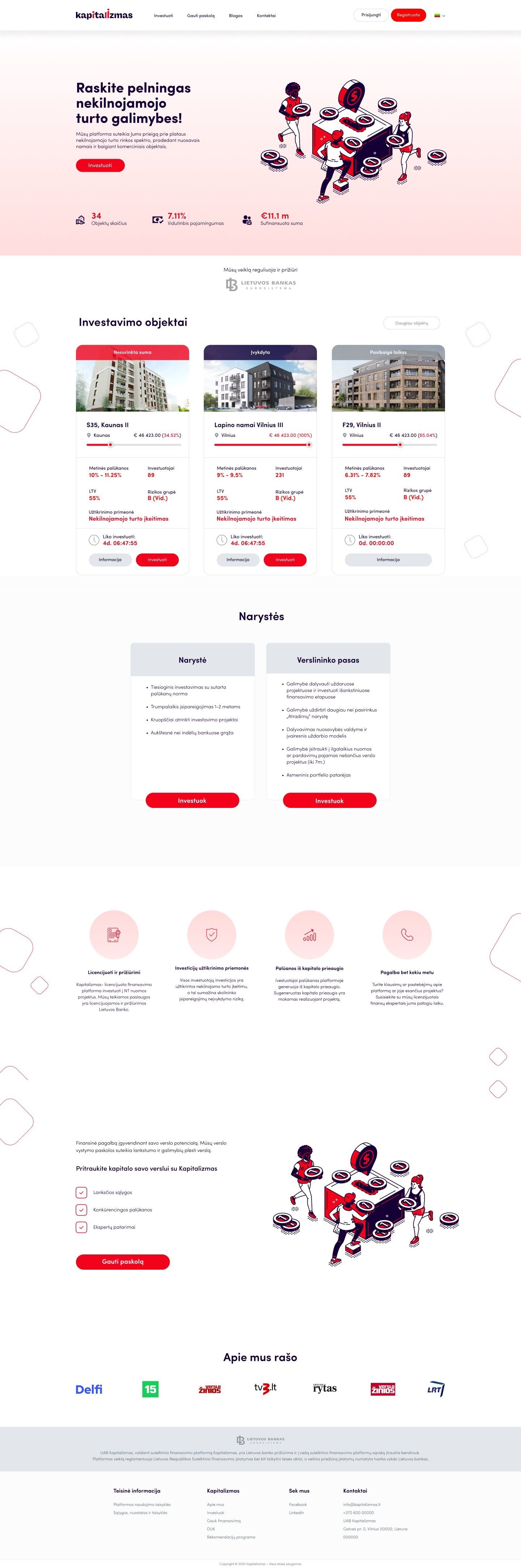 Kapitalizmas homepage, hover to scroll