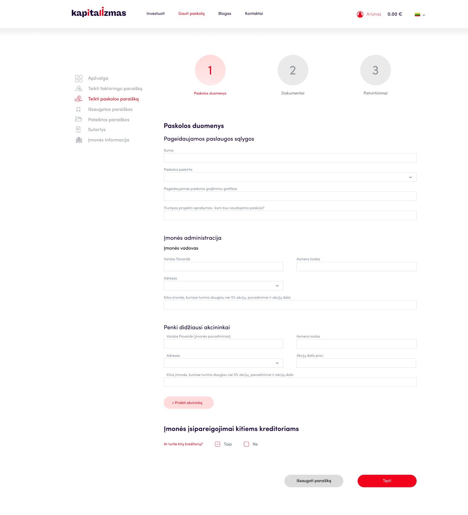 Loan application, step 1