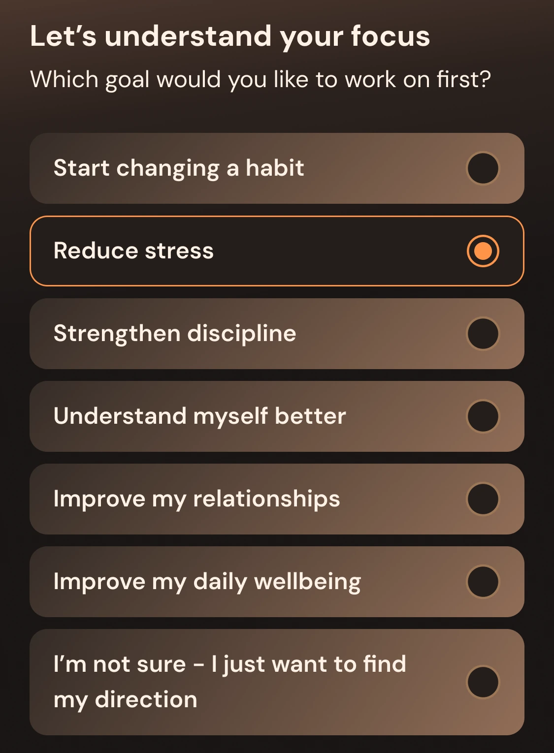 Which goal would you like to work on first?