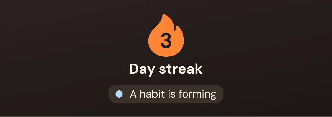 3 day streak, a habit is forming