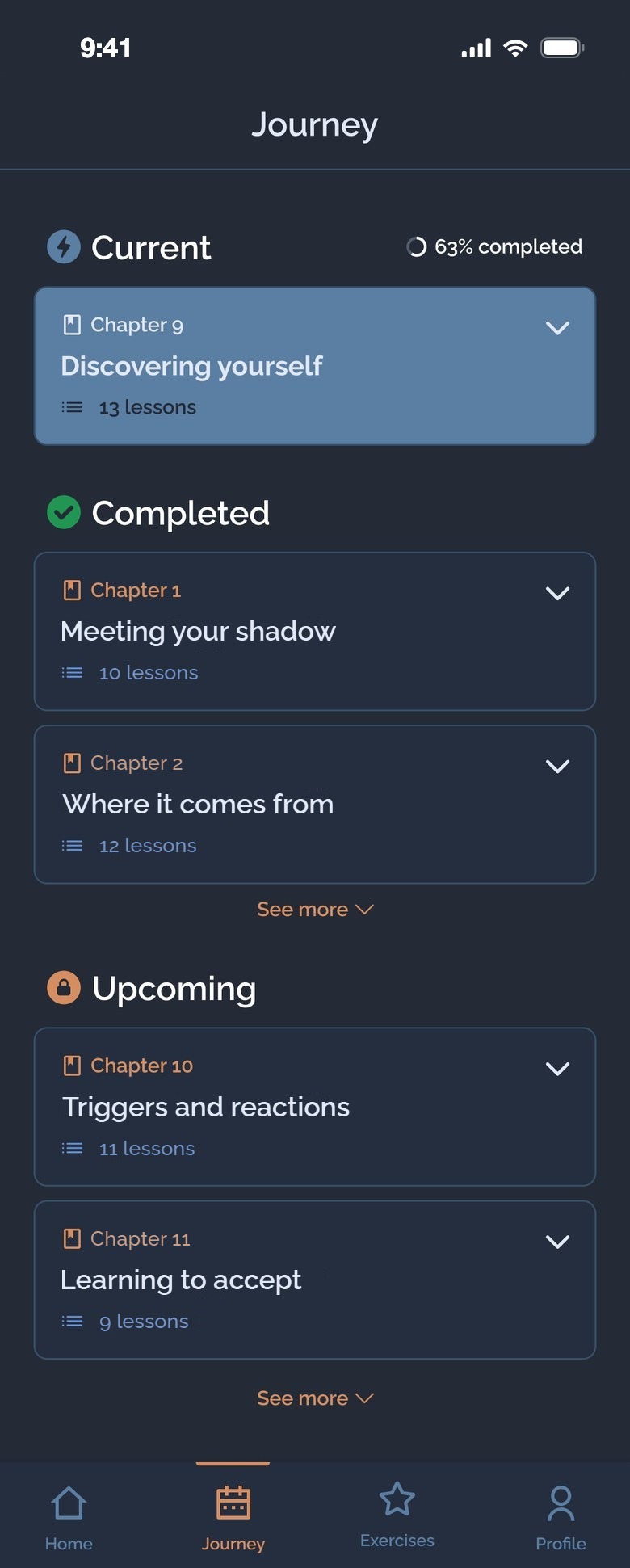 Old journey: chapters and percent completed