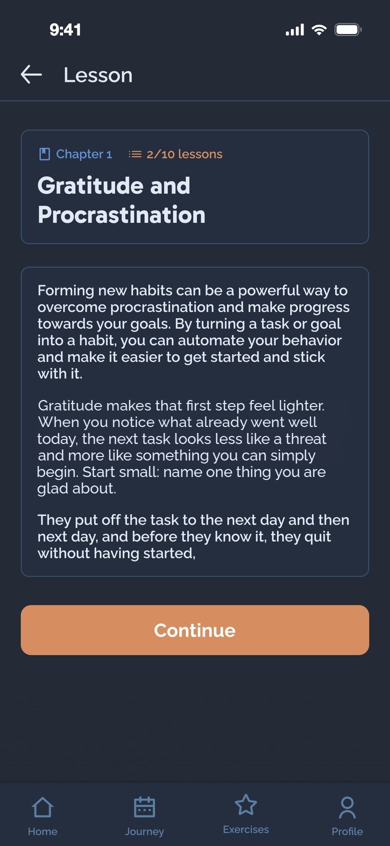 Old lesson: text and a Continue button