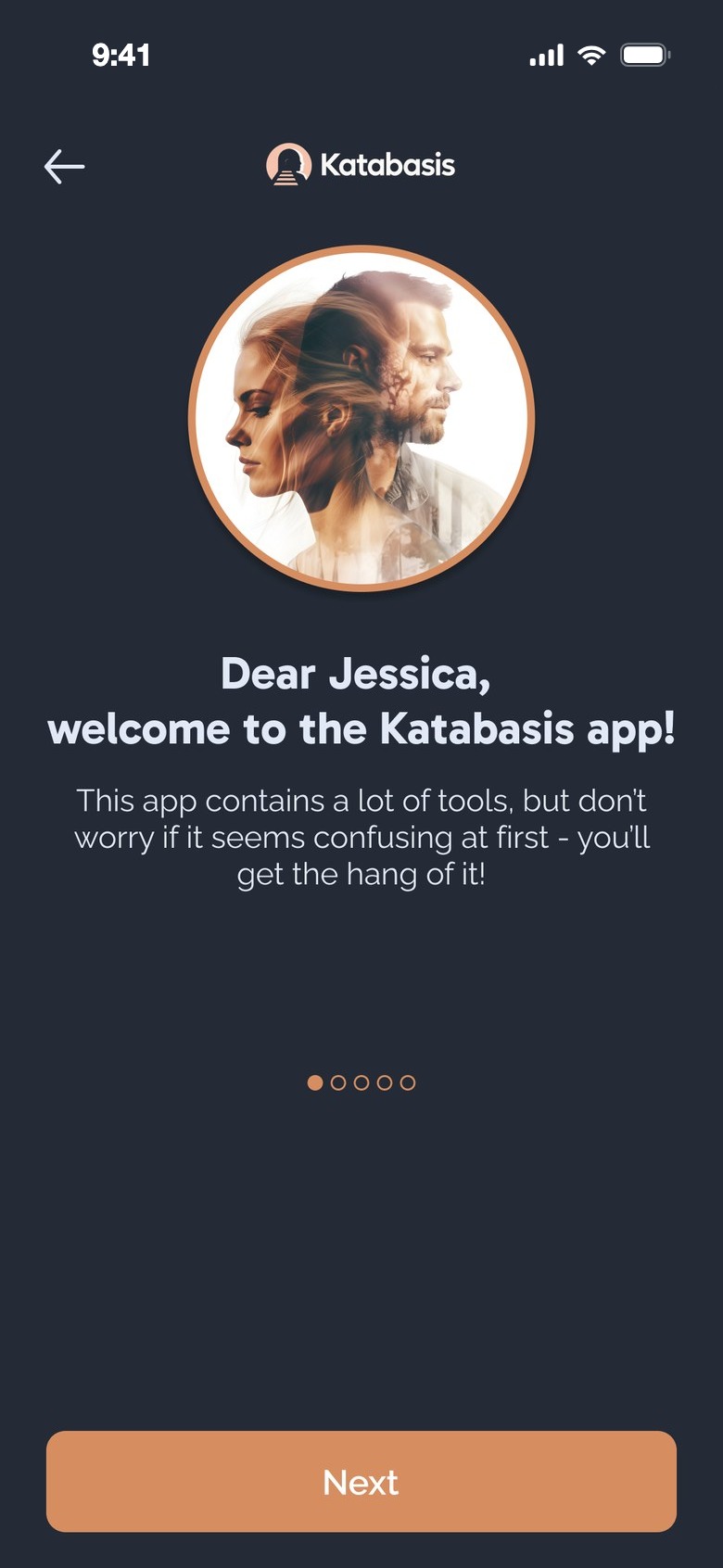 Old onboarding: welcome to the Katabasis app