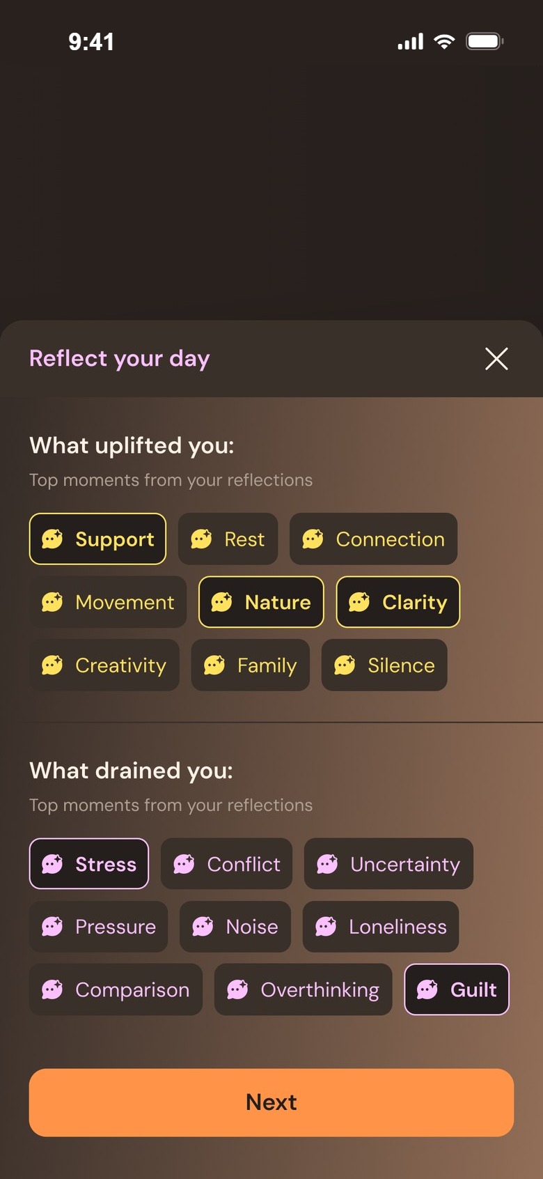 Reflect your day: what uplifted and what drained you