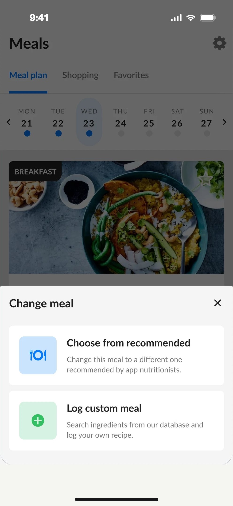 Change meal sheet