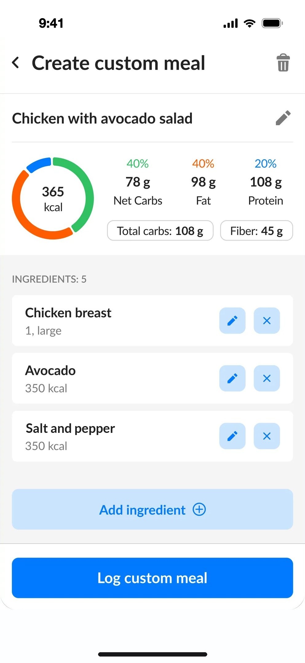 Custom meal with three ingredients