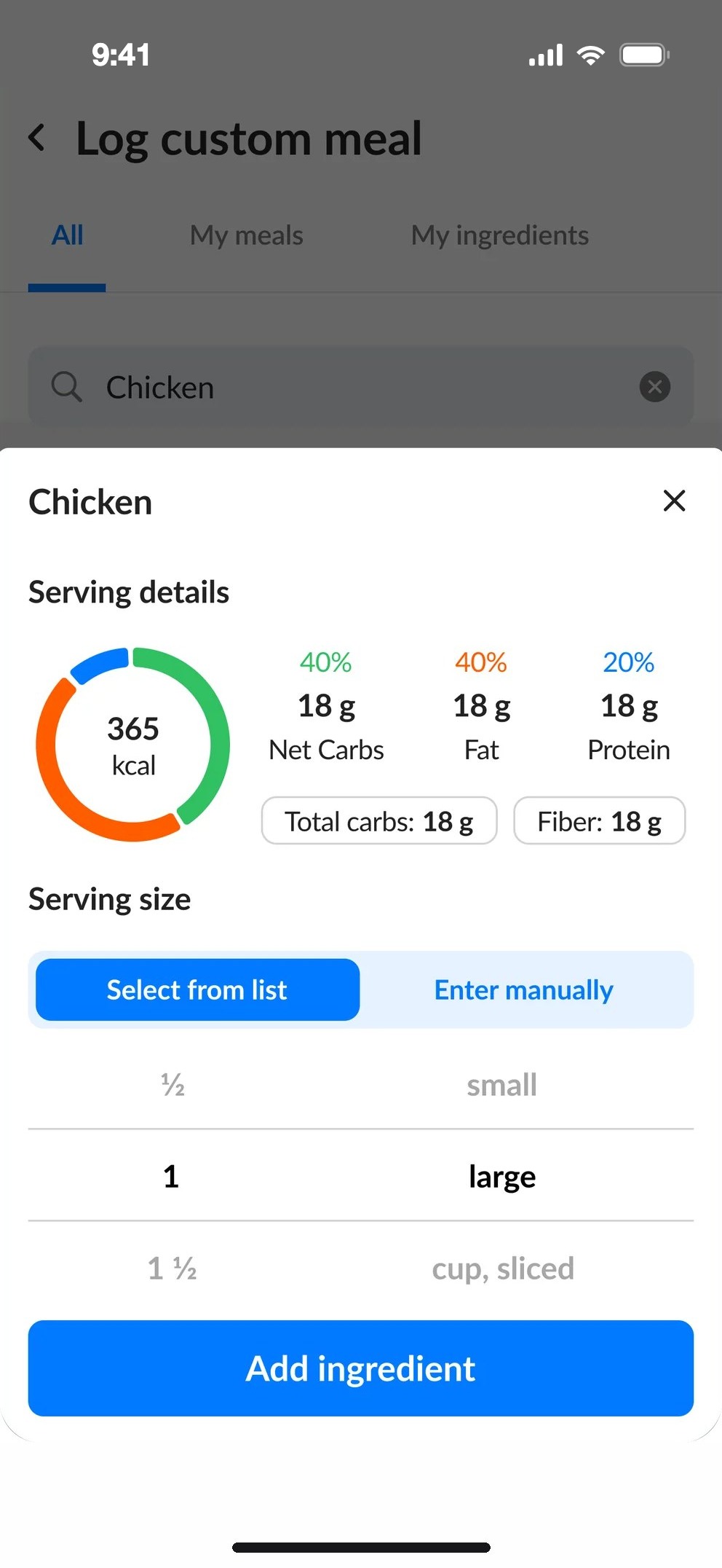 Serving details, select from list