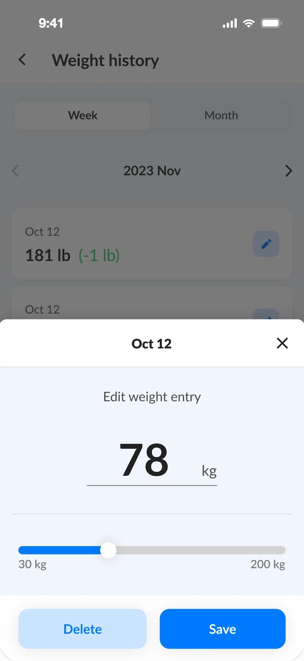 Edit weight entry
