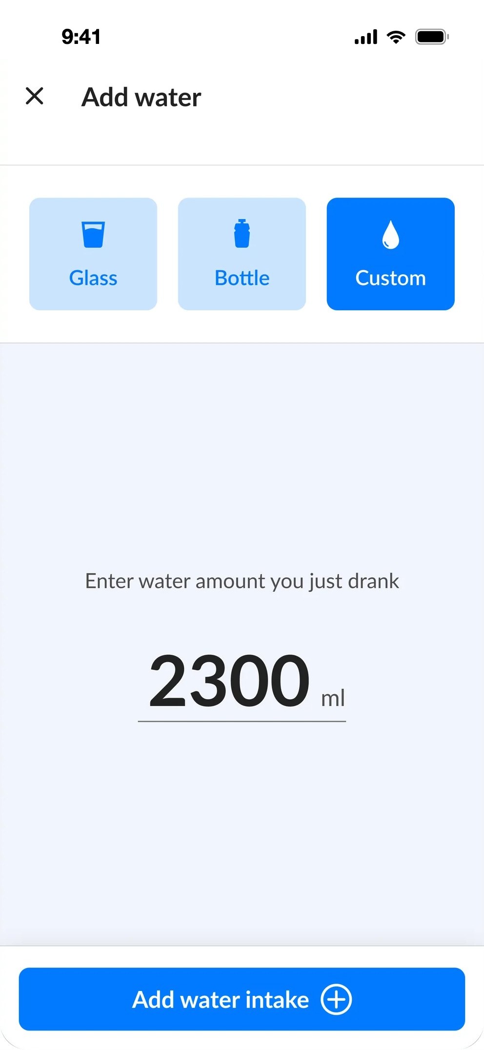 Add water, custom amount