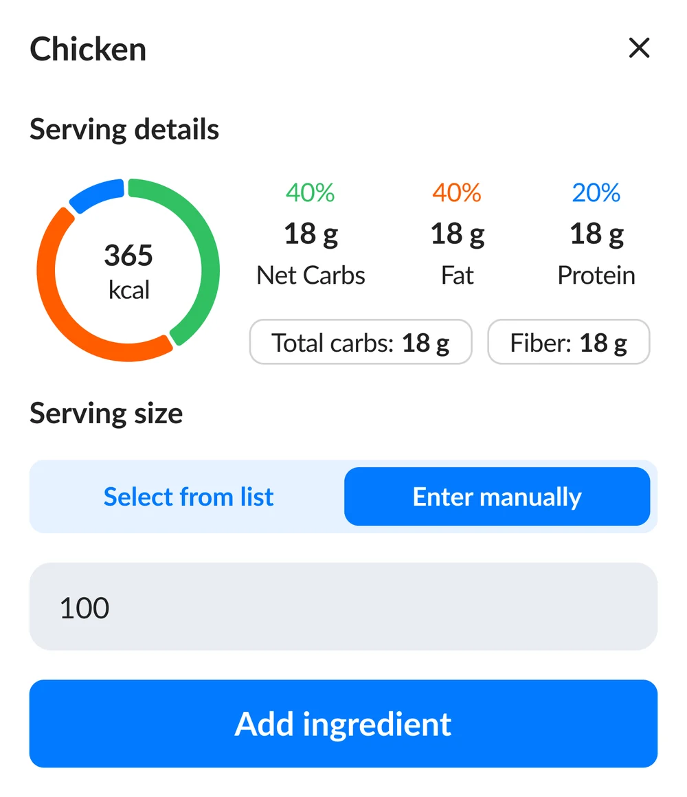 Serving details, enter manually