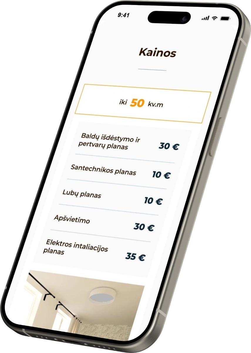 Interior services page on mobile: prices