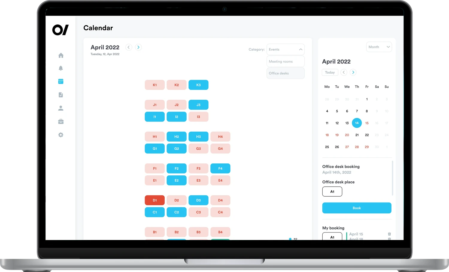 Office desk booking calendar