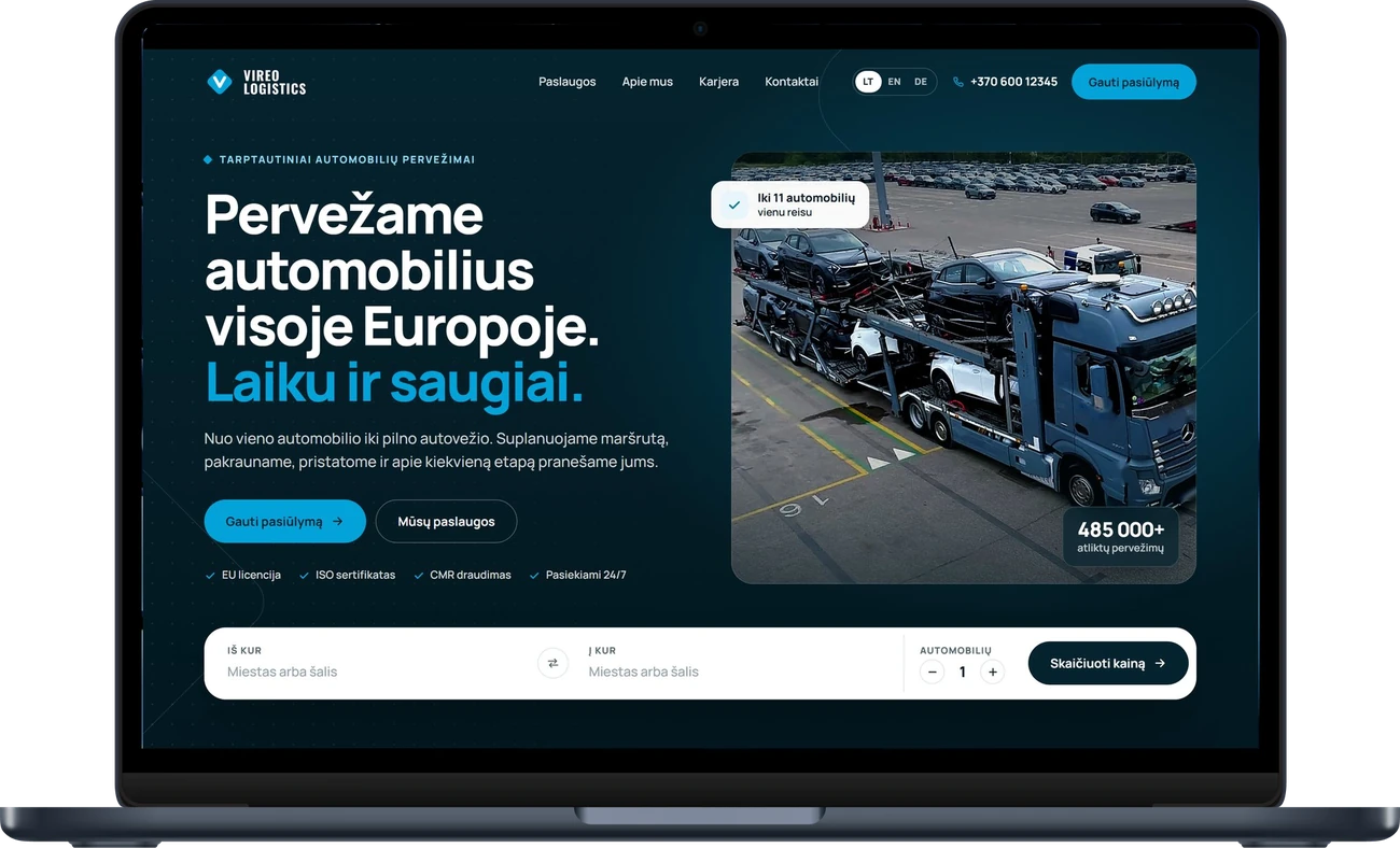 Vireo Logistics home page