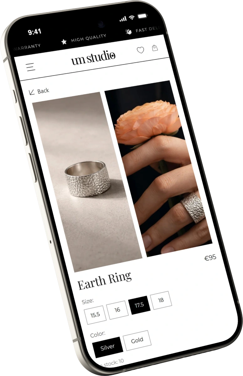 UM studio product page on mobile