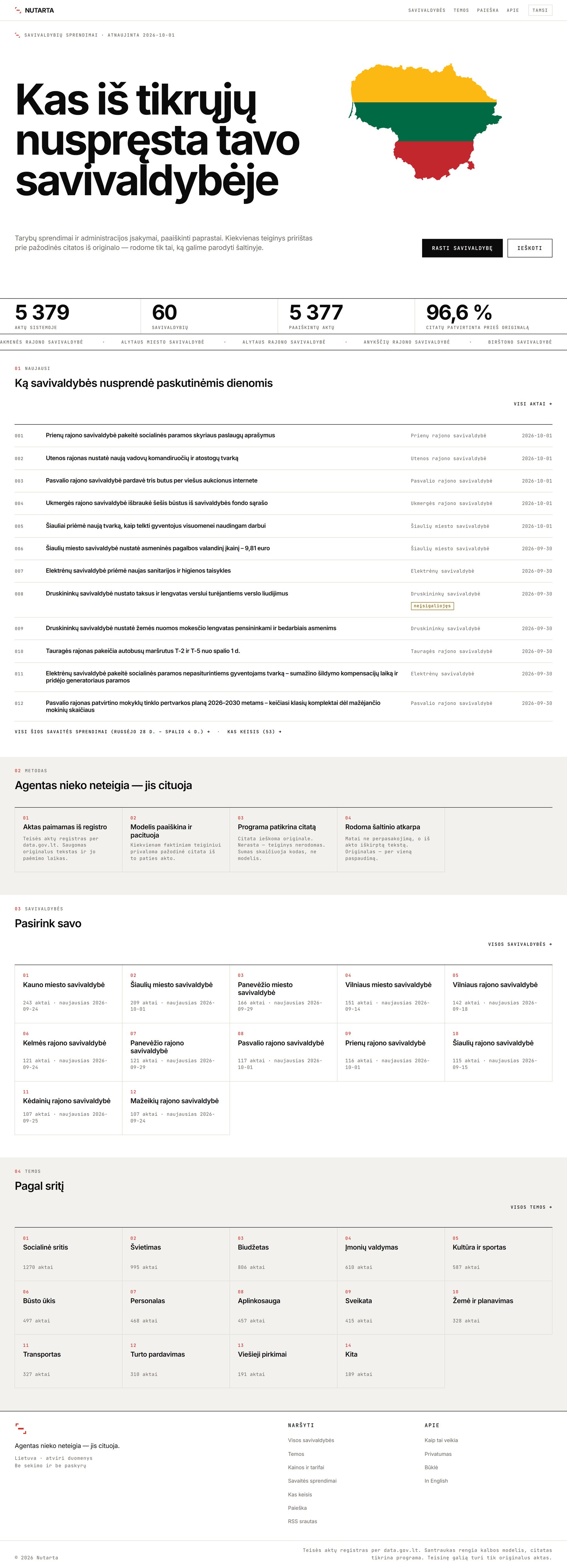 Nutarta homepage, hover to scroll