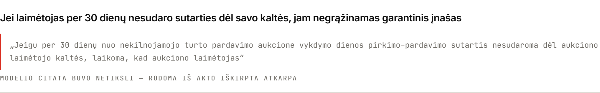 Netiksli citata: the model's quote was inaccurate, so the exact passage from the act is shown