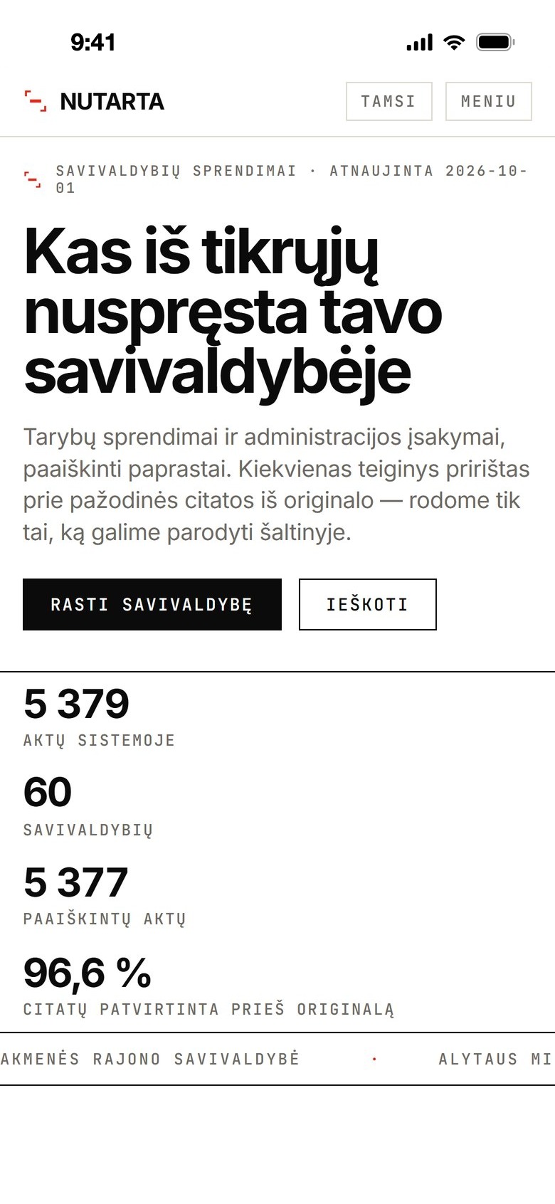 Nutarta homepage on a phone
