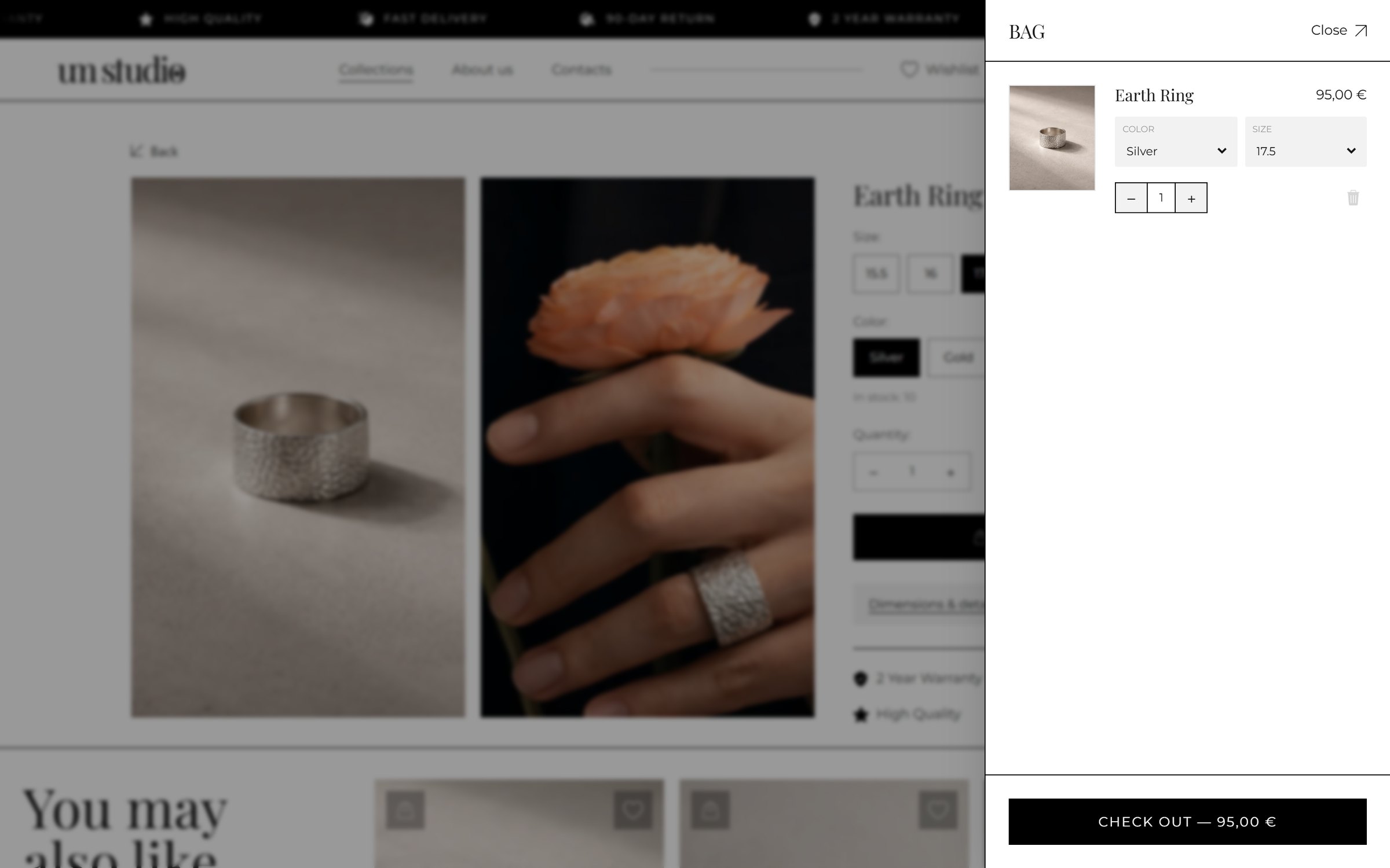 Bag drawer over the product page
