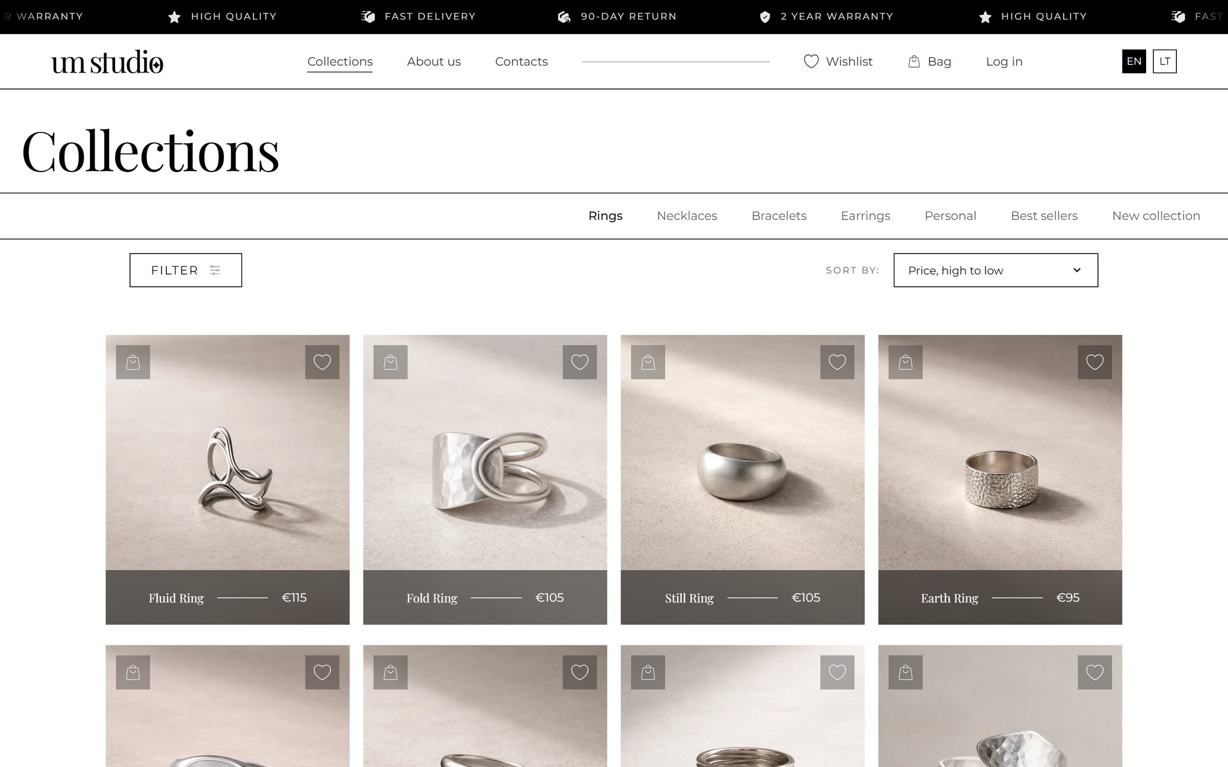 Collections: category tabs, filter, sort and the product grid