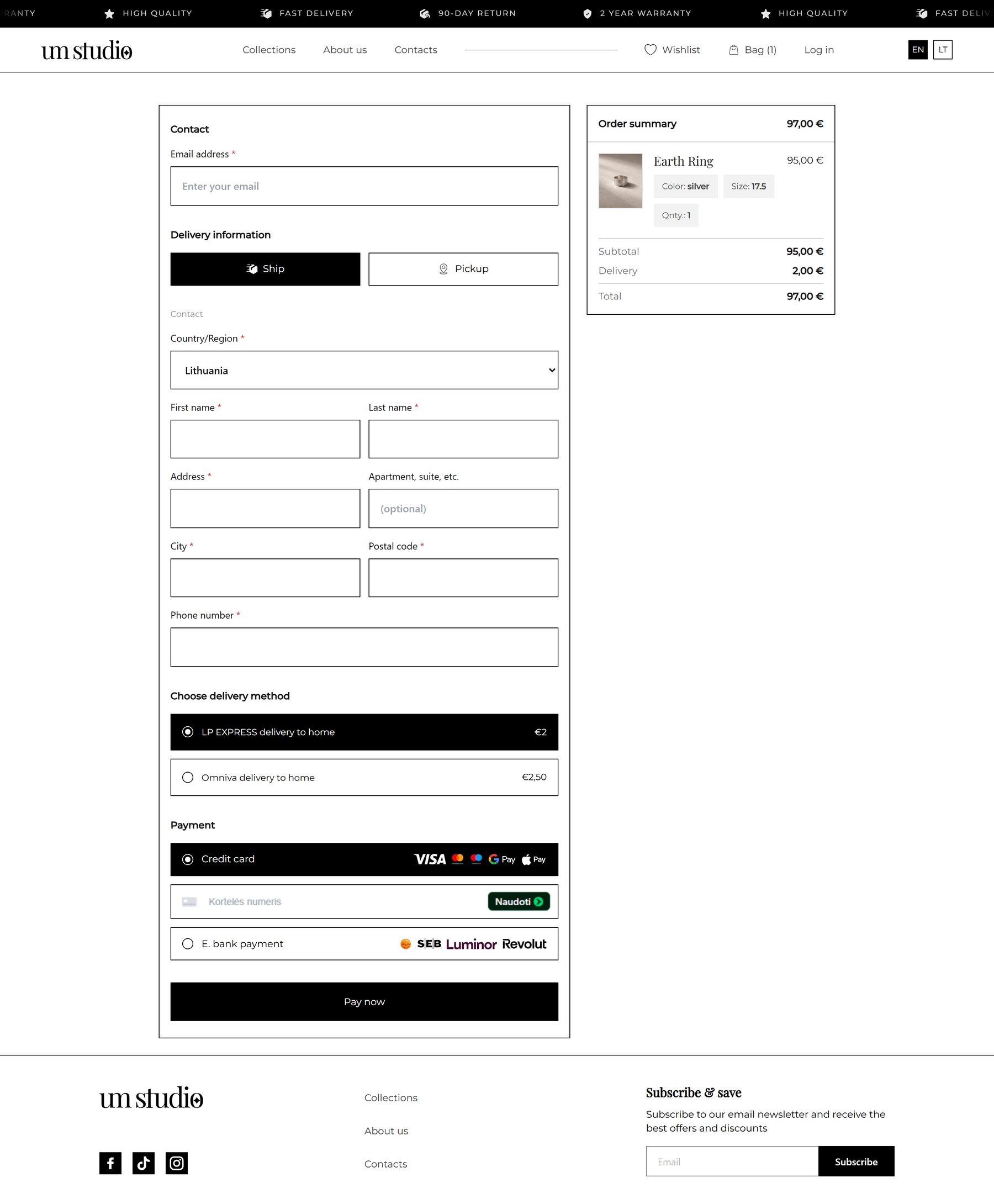 One-page checkout with the order summary