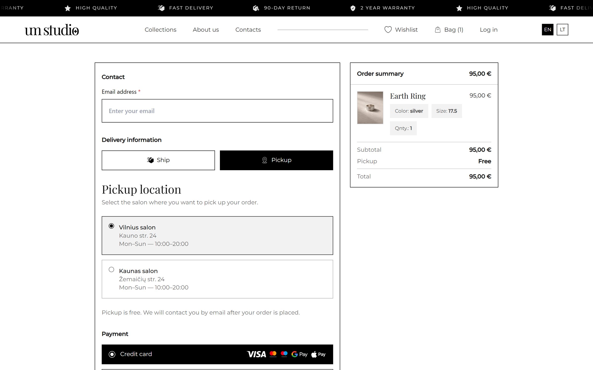Checkout with pickup in a salon