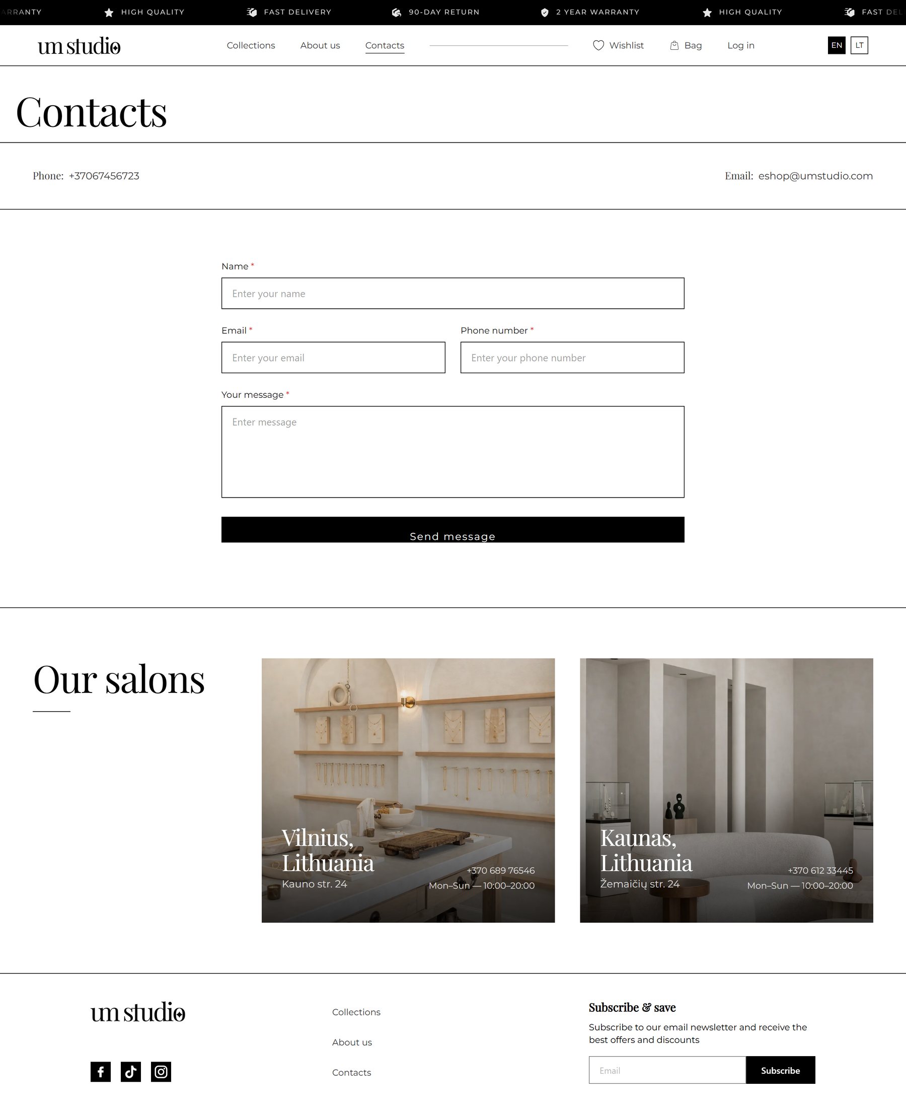 Contacts: a short form and the two salons
