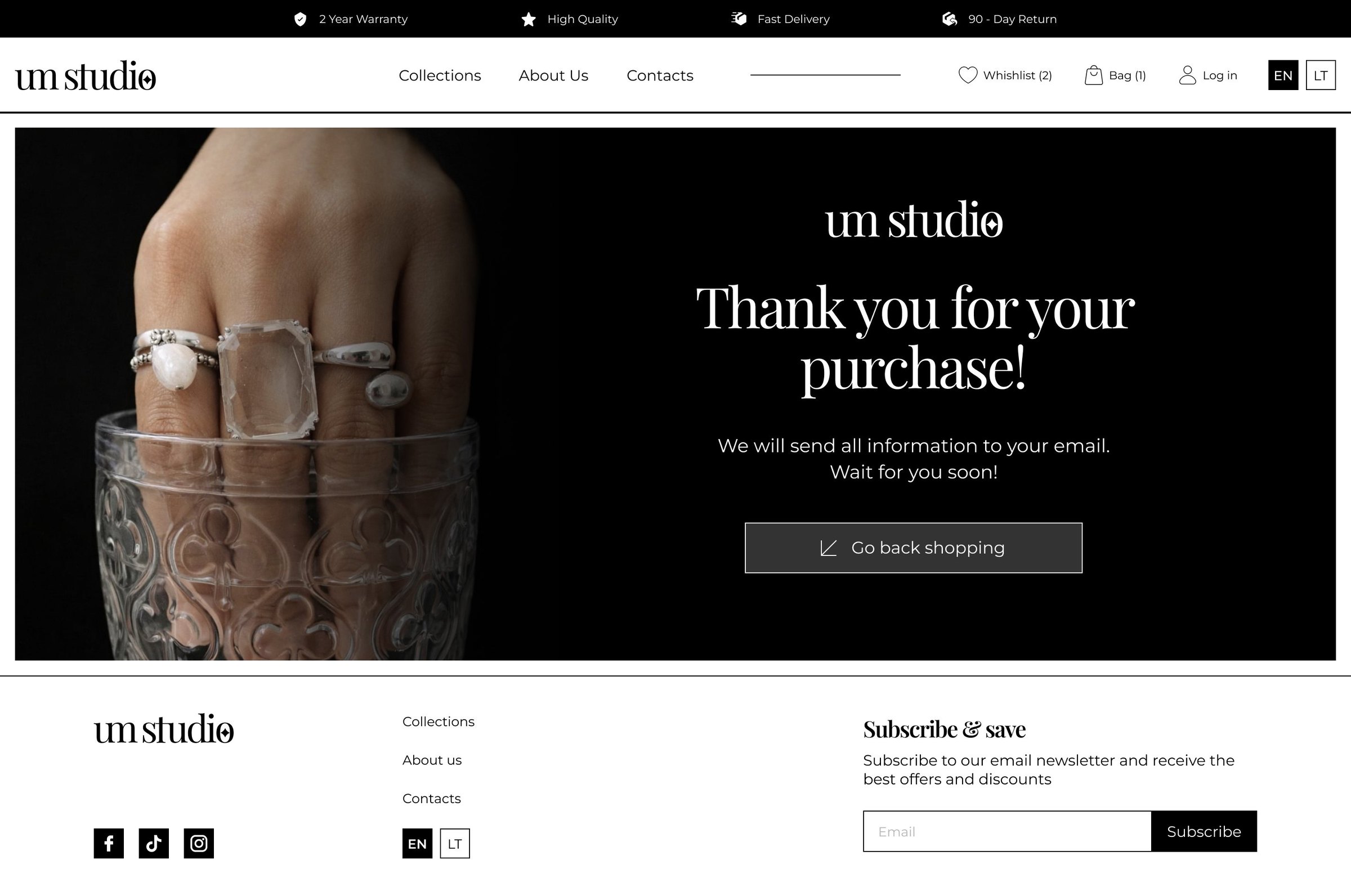 Thank you page after the purchase