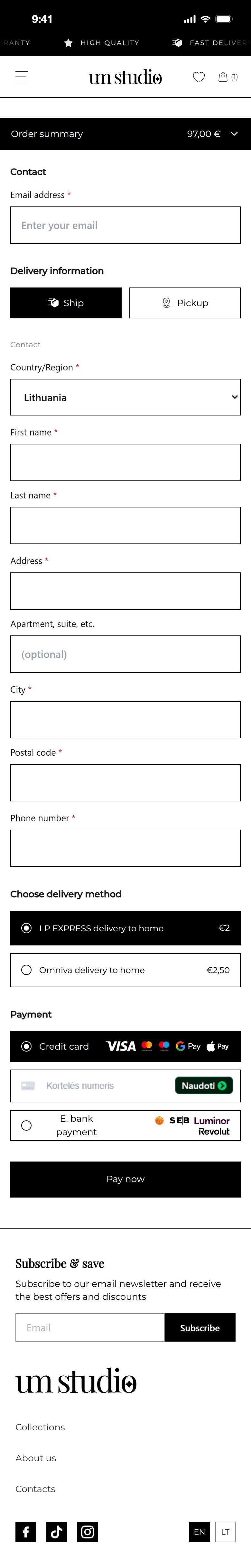 Checkout on a phone, hover to scroll