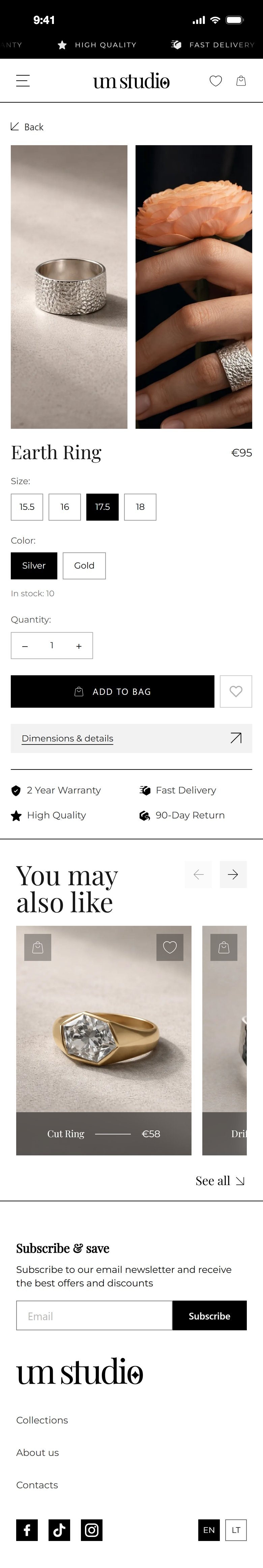 Product page on a phone, hover to scroll