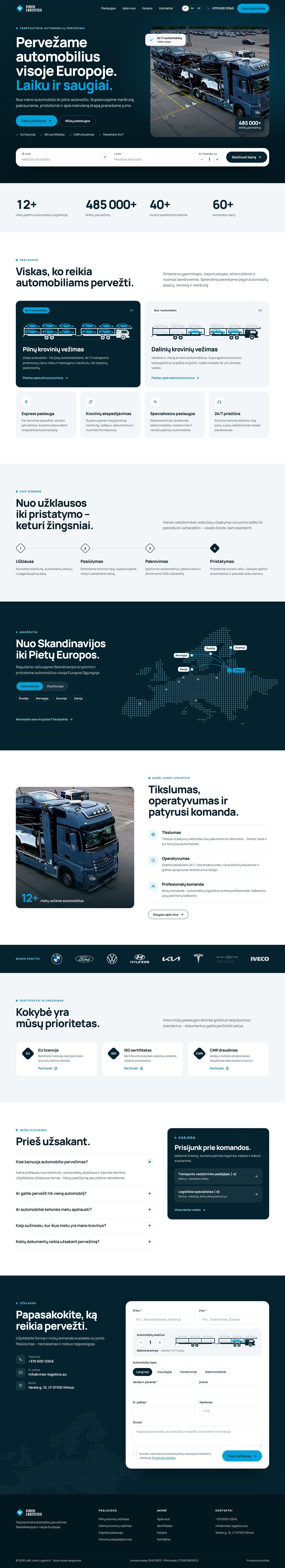 New Vireo Logistics homepage: headline, truck photo and a quick quote bar