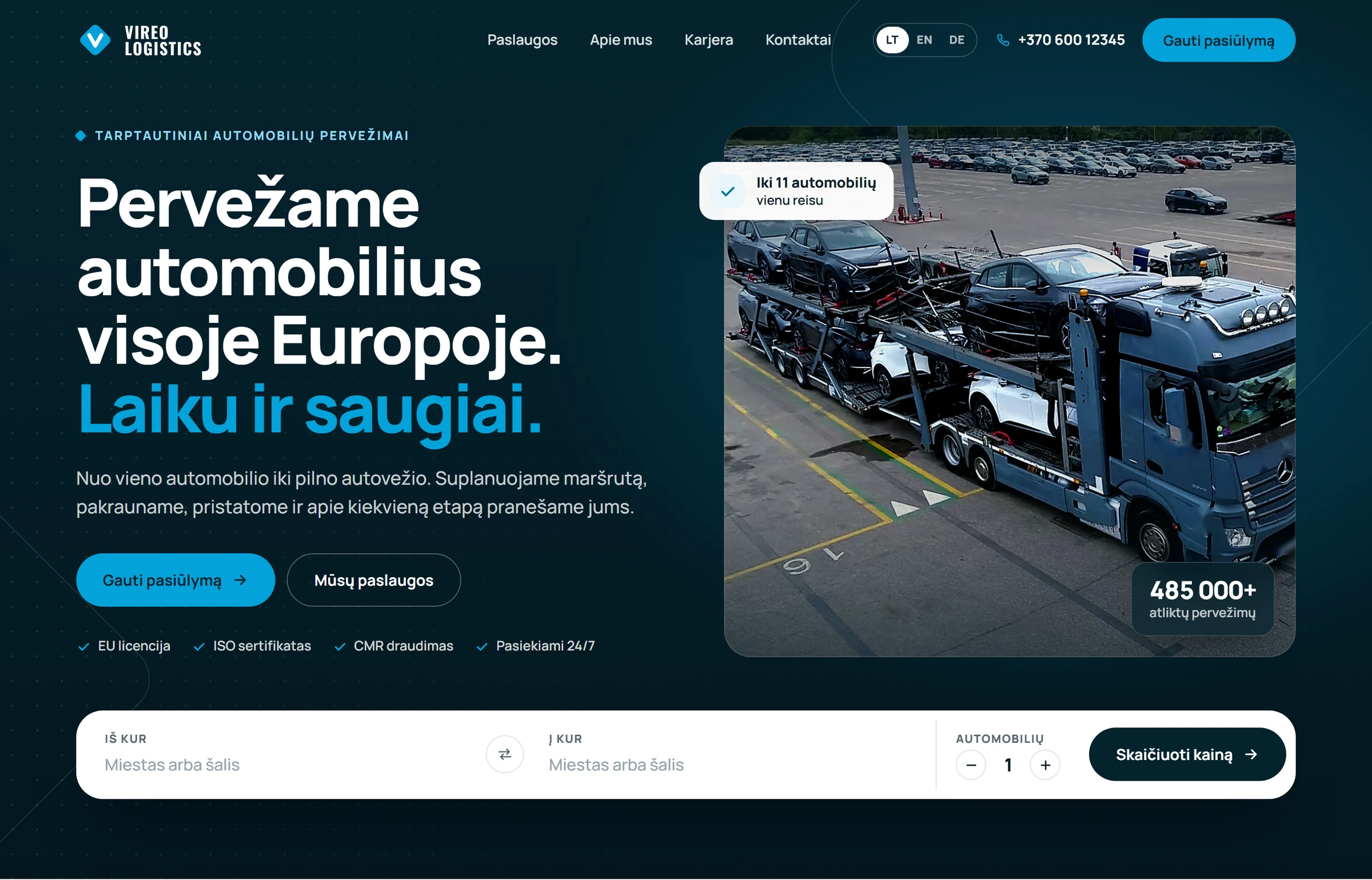 The new Vireo Logistics homepage
