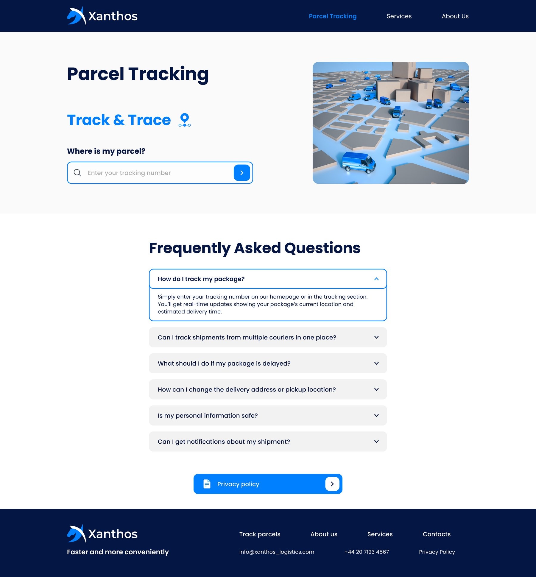 Parcel tracking with FAQ